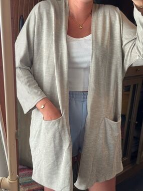 DONNI Soft Ribbed Cardigan Sweater Gray Stripe One Size Fits All Lounge